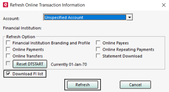 Bank is not Listed when Trying to Add an Account in Quicken